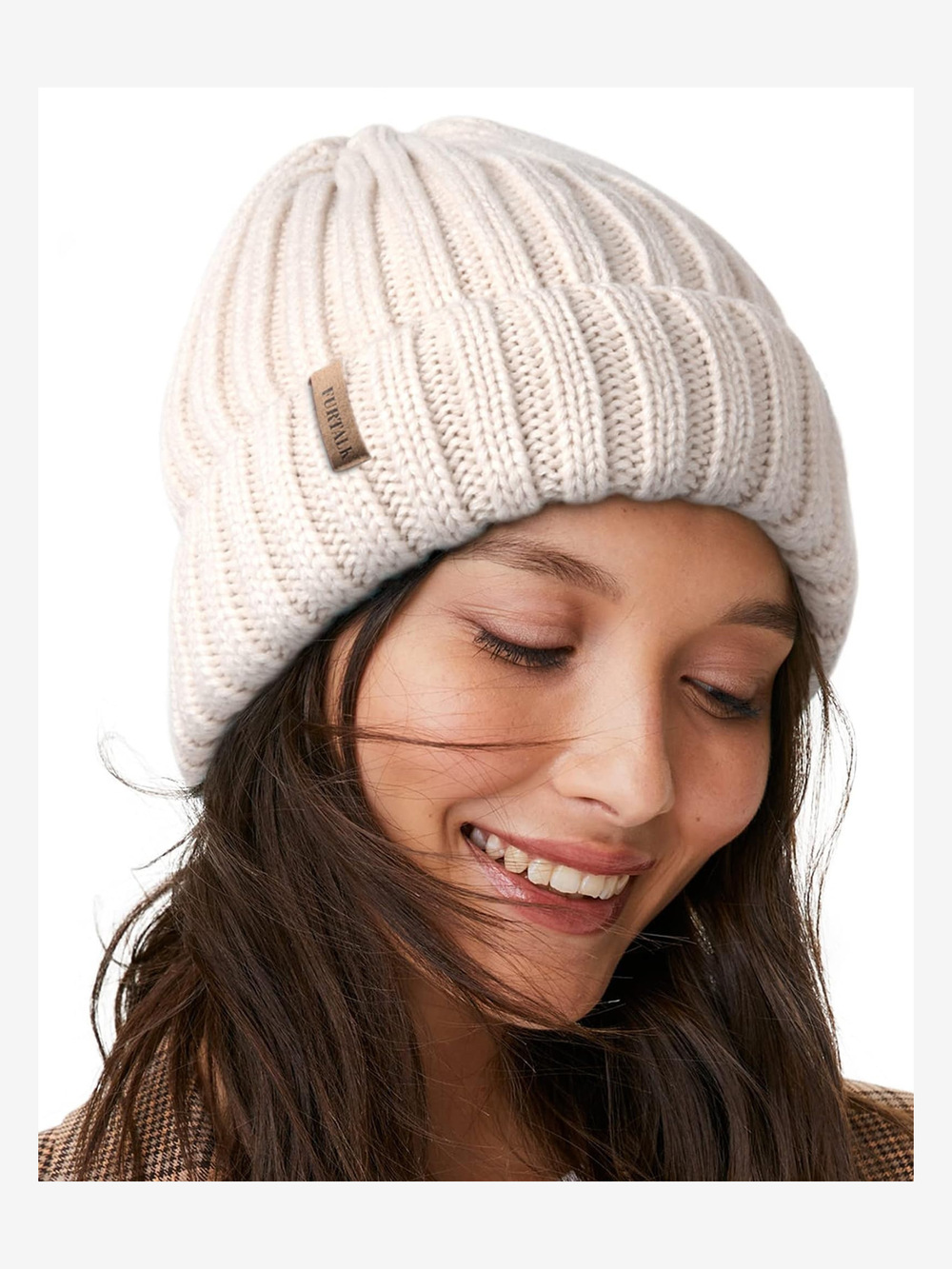 Winter Hats for Women Fleece Lined Beanie Knit Chunky Womens | Beige | Size OS